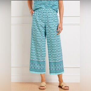 TALBOTS NANTUCKET Linen Wide Leg Crop Pants Oval Medallion SP Lightweight Beach